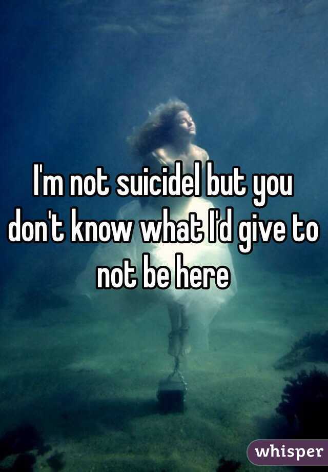 I'm not suicidel but you don't know what I'd give to not be here 