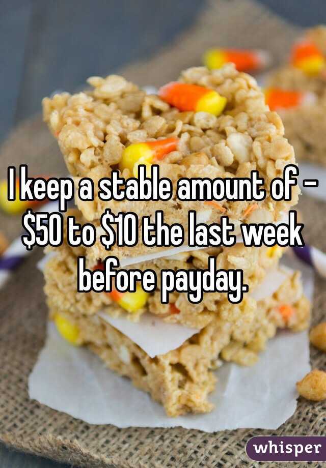 I keep a stable amount of -$50 to $10 the last week before payday.