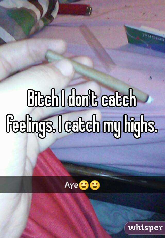 Bitch I don't catch feelings. I catch my highs. 