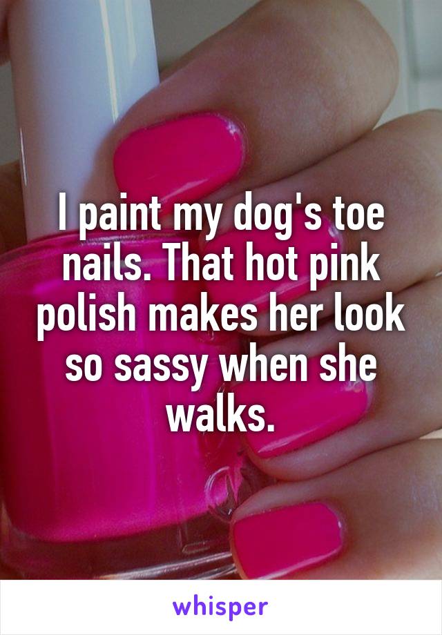 I paint my dog's toe nails. That hot pink polish makes her look so sassy when she walks.