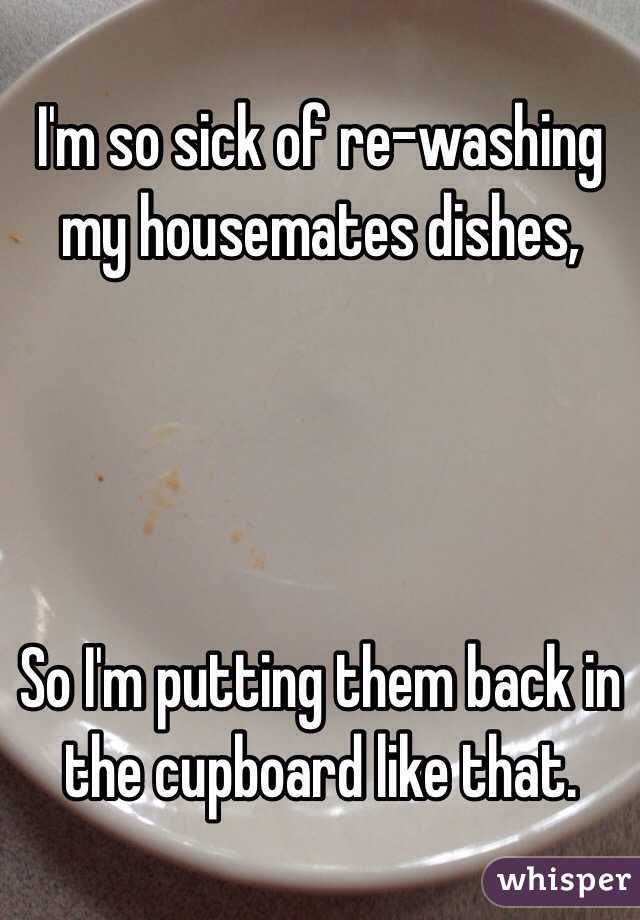 I'm so sick of re-washing my housemates dishes,




So I'm putting them back in the cupboard like that. 