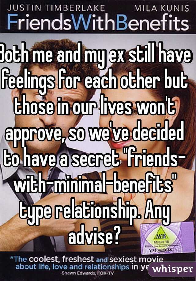 Both me and my ex still have feelings for each other but those in our lives won't approve, so we've decided to have a secret "friends-with-minimal-benefits" type relationship. Any advise?