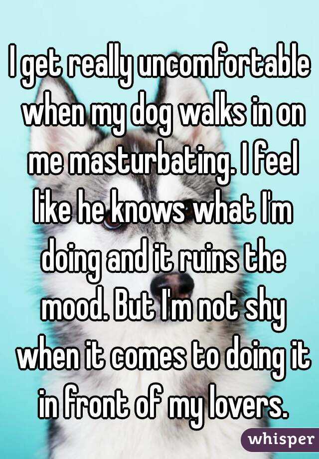 I get really uncomfortable when my dog walks in on me masturbating. I feel like he knows what I'm doing and it ruins the mood. But I'm not shy when it comes to doing it in front of my lovers.