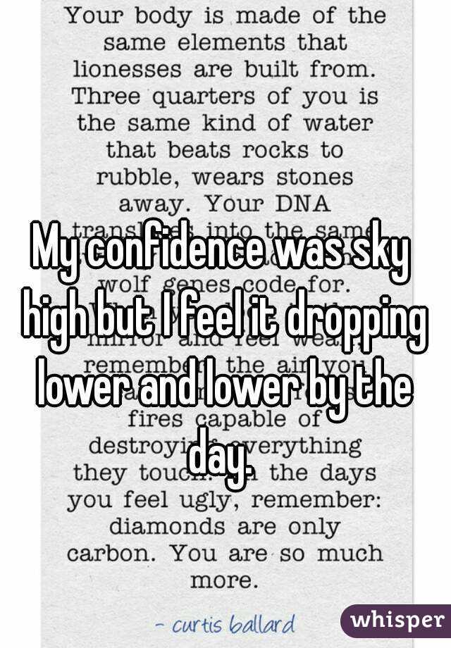 My confidence was sky high but I feel it dropping lower and lower by the day. 