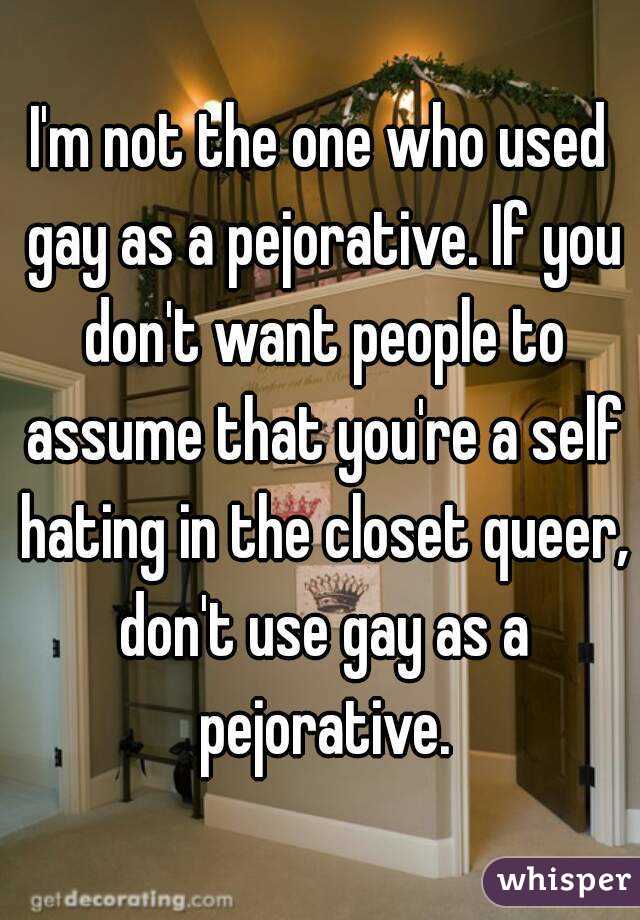 I'm not the one who used gay as a pejorative. If you don't want people to assume that you're a self hating in the closet queer, don't use gay as a pejorative.