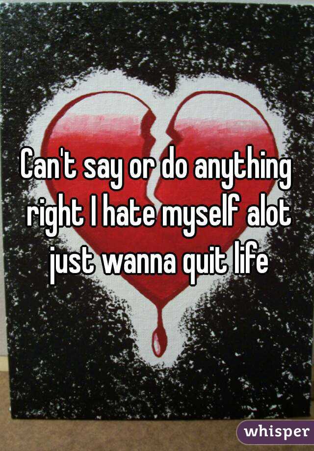 Can't say or do anything right I hate myself alot just wanna quit life