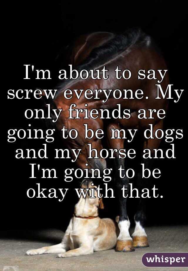 I'm about to say screw everyone. My only friends are going to be my dogs and my horse and I'm going to be okay with that. 