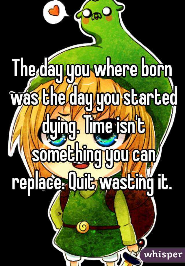 The day you where born was the day you started dying. Time isn't something you can replace. Quit wasting it. 