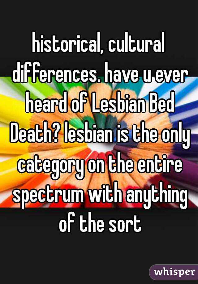 historical, cultural differences. have u ever heard of Lesbian Bed Death? lesbian is the only category on the entire spectrum with anything of the sort