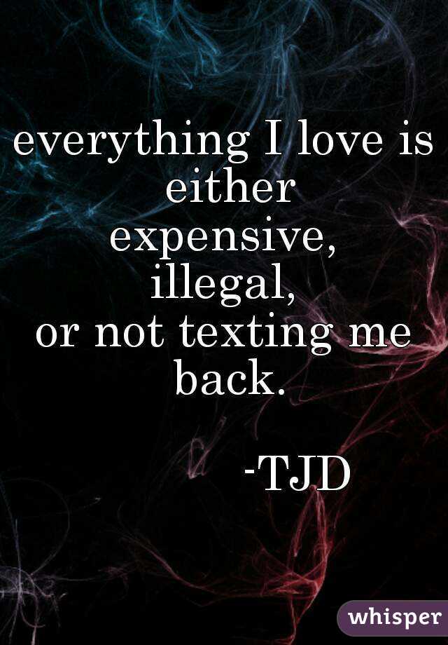 everything I love is either
expensive,
illegal,
or not texting me back.
        
           -TJD