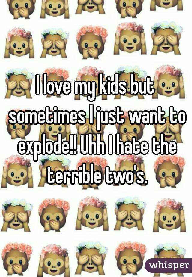 I love my kids but sometimes I just want to explode!! Uhh I hate the terrible two's.