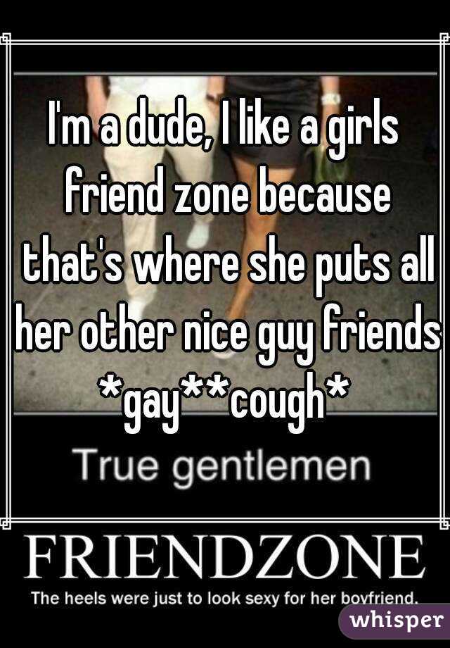 I'm a dude, I like a girls friend zone because that's where she puts all her other nice guy friends
*gay**cough*