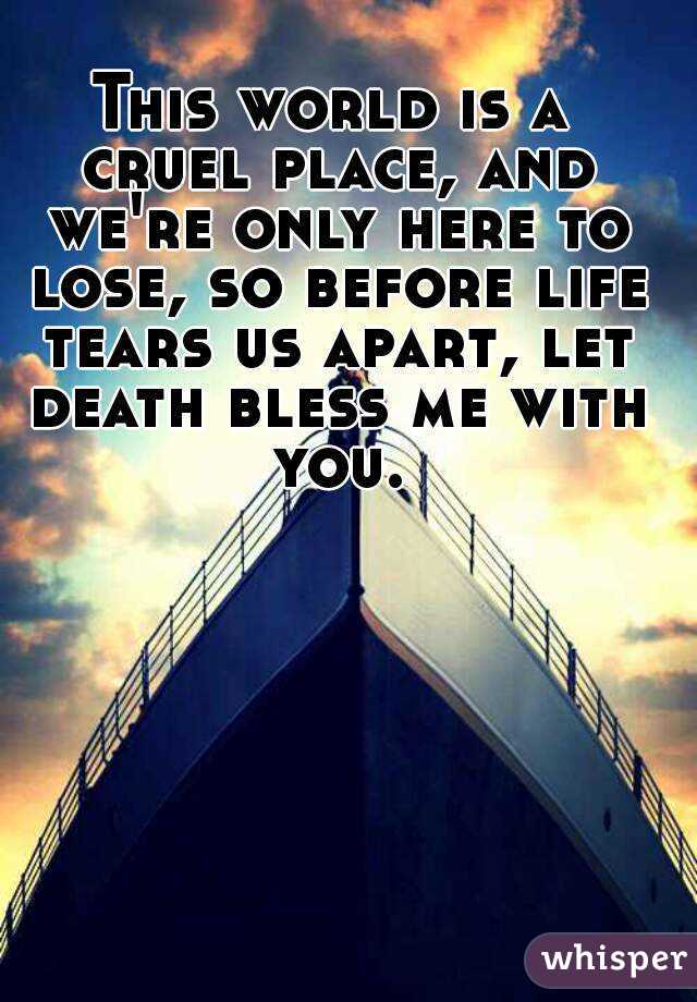 This world is a cruel place, and we're only here to lose, so before life tears us apart, let death bless me with you.