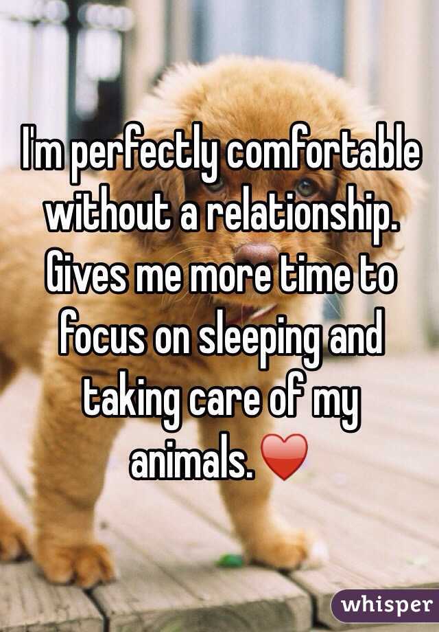 I'm perfectly comfortable without a relationship.
Gives me more time to focus on sleeping and taking care of my animals.♥️ 