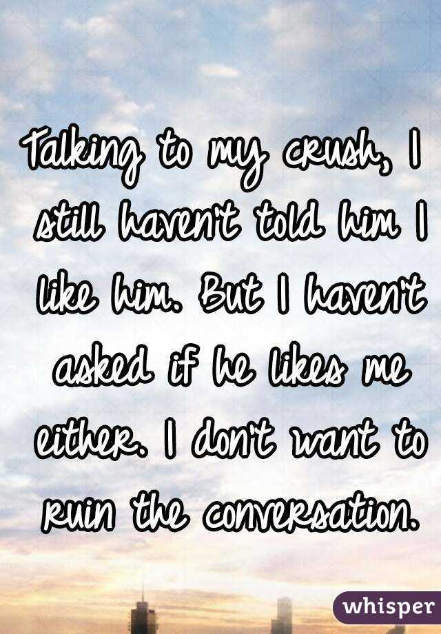 Talking to my crush, I still haven't told him I like him. But I haven't asked if he likes me either. I don't want to ruin the conversation.