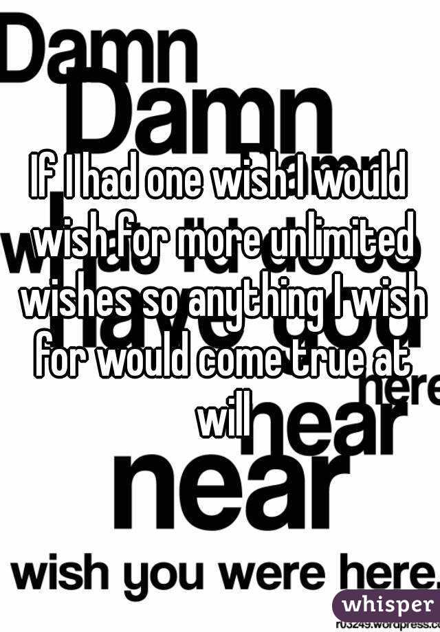 If I had one wish I would wish for more unlimited wishes so anything I wish for would come true at will