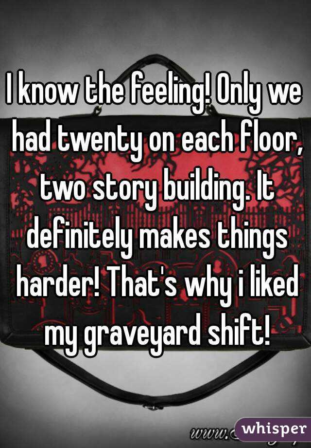 I know the feeling! Only we had twenty on each floor, two story building. It definitely makes things harder! That's why i liked my graveyard shift!