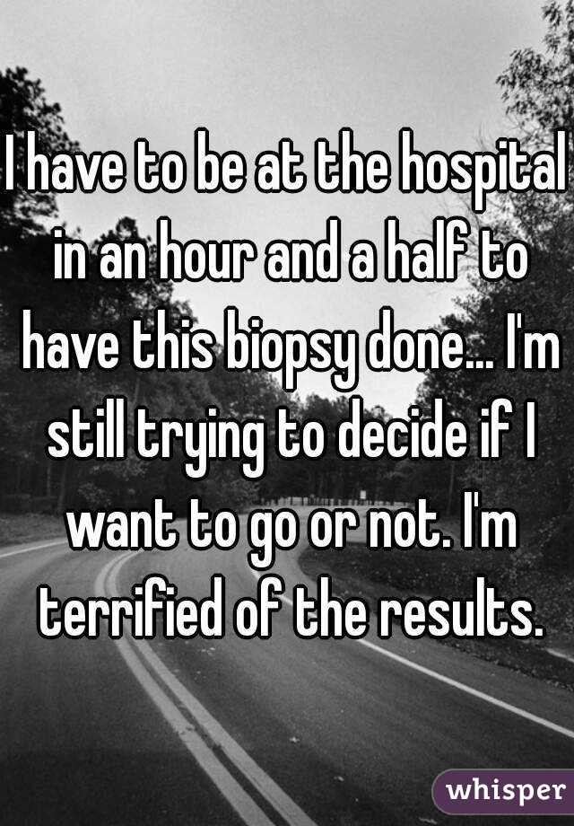 I have to be at the hospital in an hour and a half to have this biopsy done... I'm still trying to decide if I want to go or not. I'm terrified of the results.