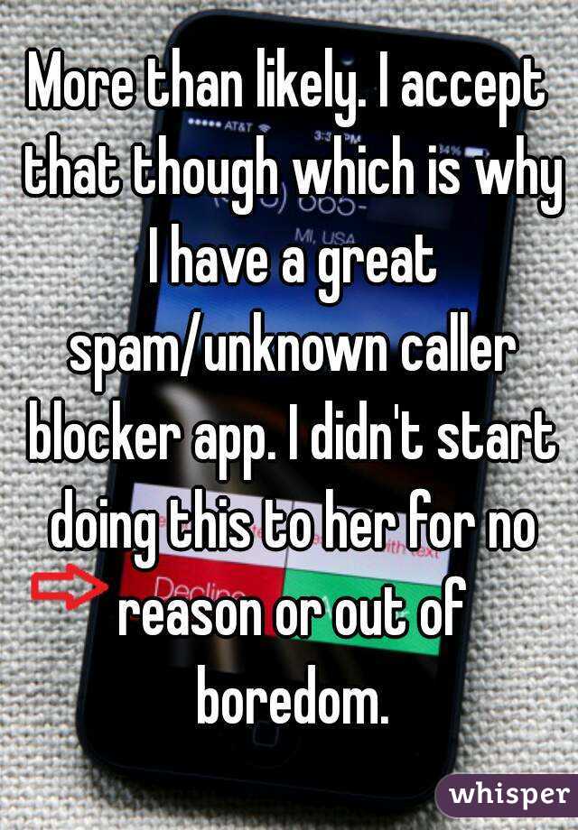 More than likely. I accept that though which is why I have a great spam/unknown caller blocker app. I didn't start doing this to her for no reason or out of boredom.