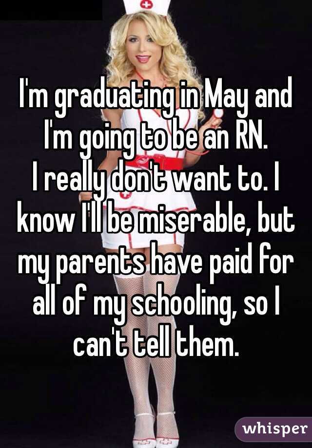 I'm graduating in May and I'm going to be an RN.
I really don't want to. I know I'll be miserable, but my parents have paid for all of my schooling, so I can't tell them.