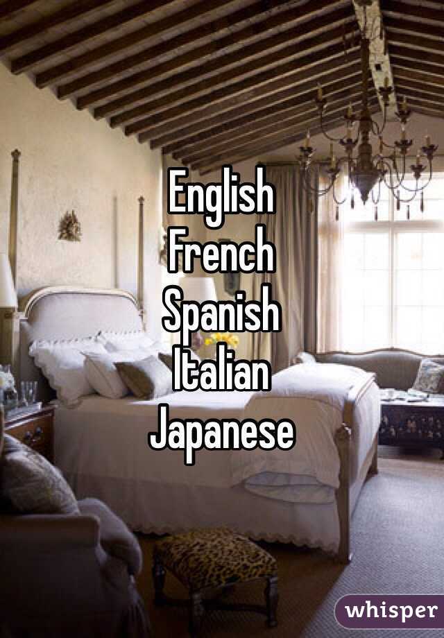 English
French
Spanish
Italian 
Japanese