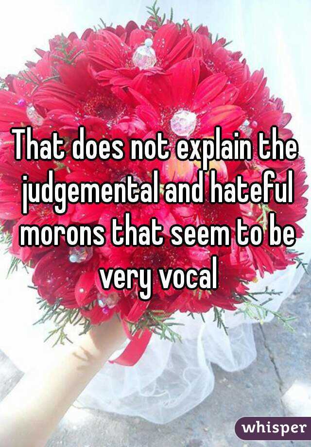 That does not explain the judgemental and hateful morons that seem to be very vocal
