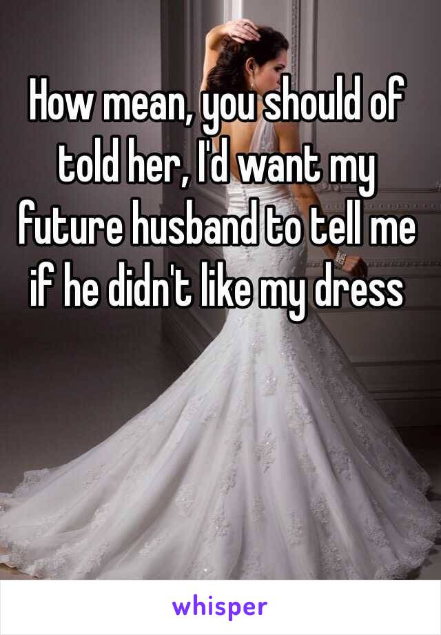 How mean, you should of told her, I'd want my future husband to tell me if he didn't like my dress 