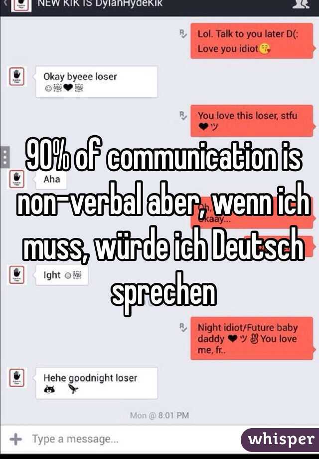 90% of communication is non-verbal aber, wenn ich muss, würde ich Deutsch sprechen 