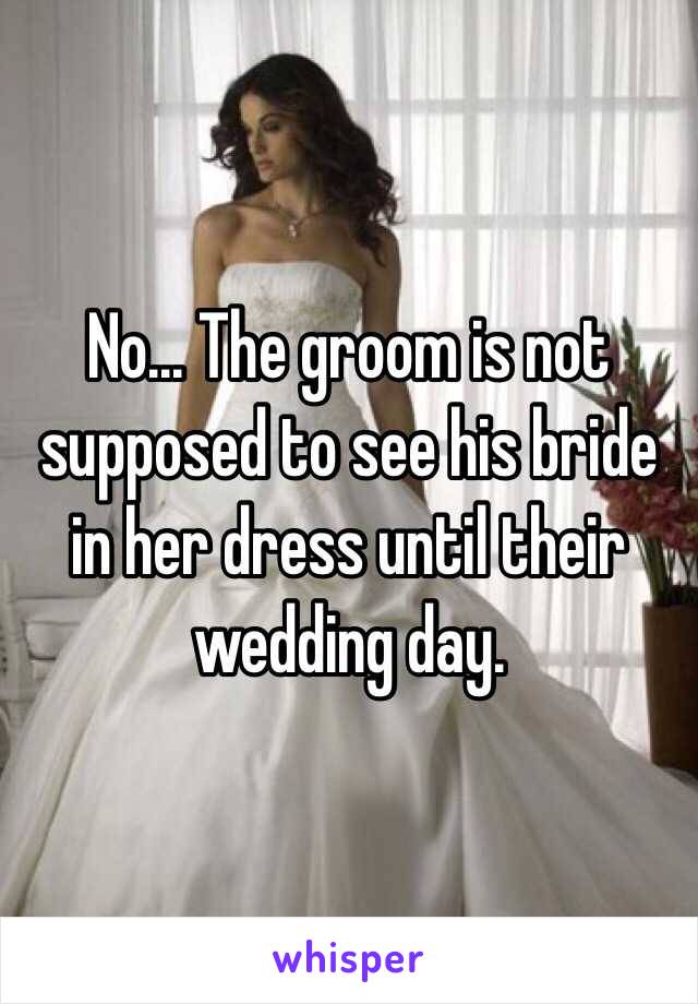 No... The groom is not supposed to see his bride in her dress until their wedding day.