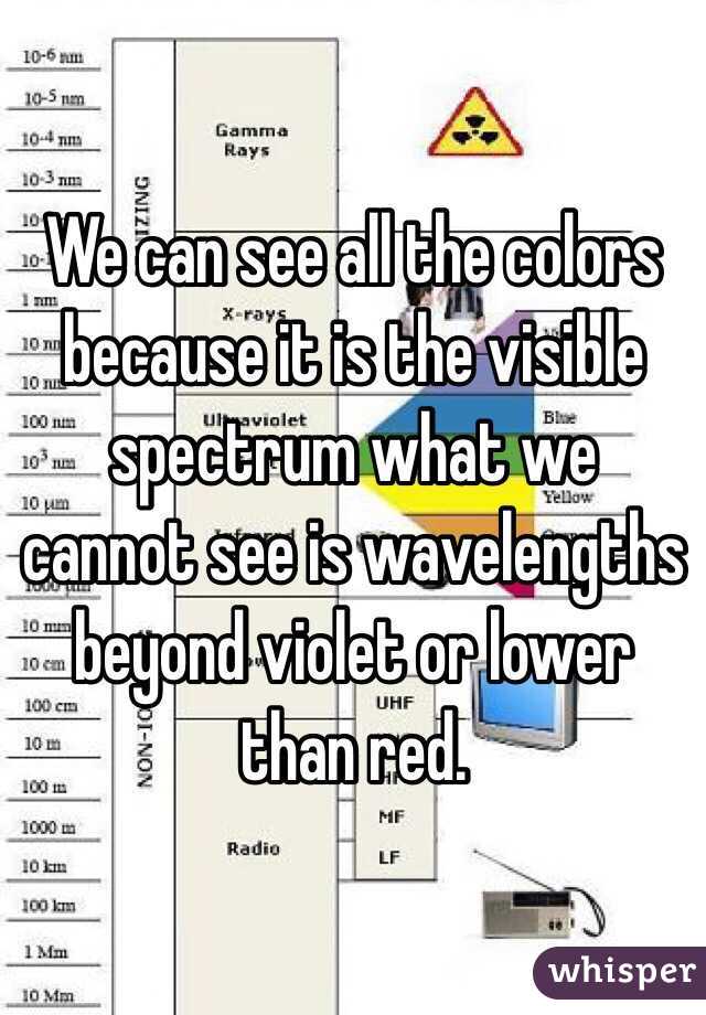 We can see all the colors because it is the visible spectrum what we cannot see is wavelengths beyond violet or lower than red.