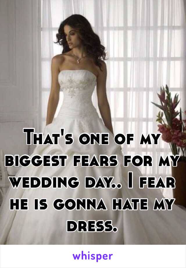 That's one of my biggest fears for my wedding day.. I fear he is gonna hate my dress.