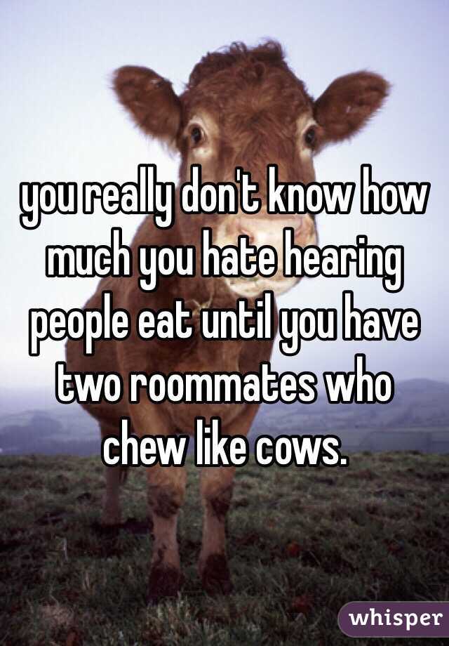 you really don't know how much you hate hearing people eat until you have two roommates who chew like cows.