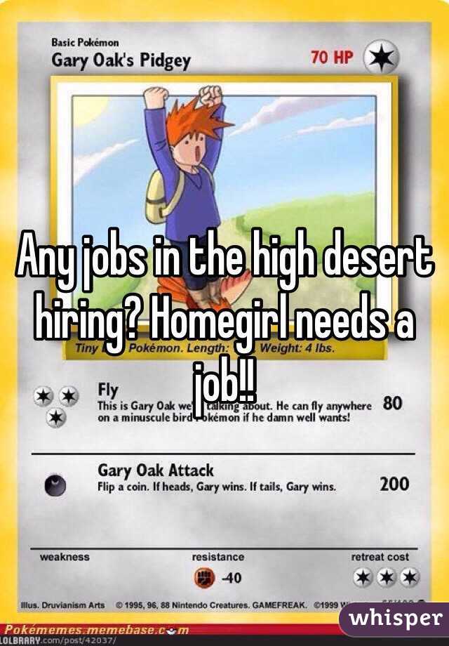 Any jobs in the high desert hiring? Homegirl needs a job!! 