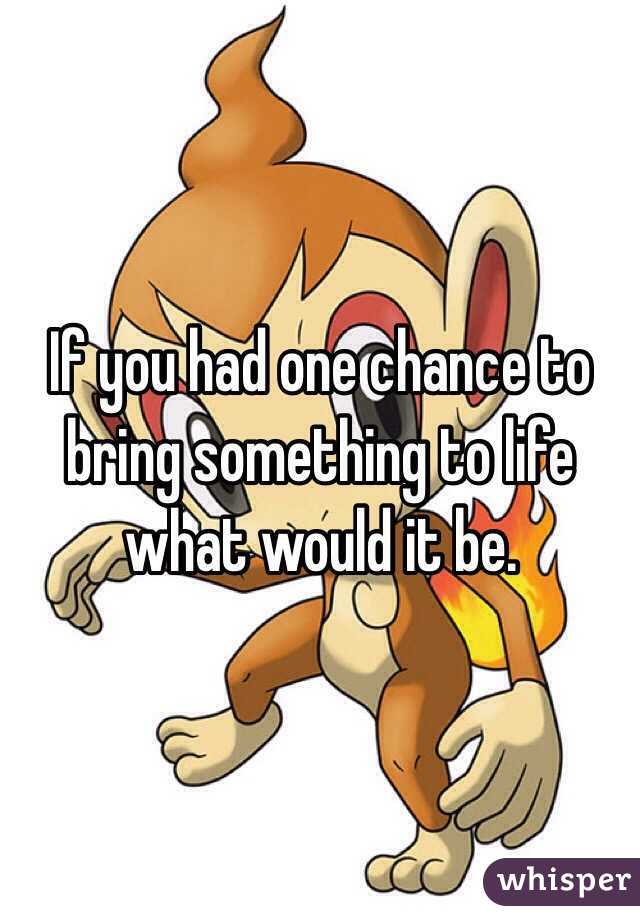 If you had one chance to bring something to life what would it be.