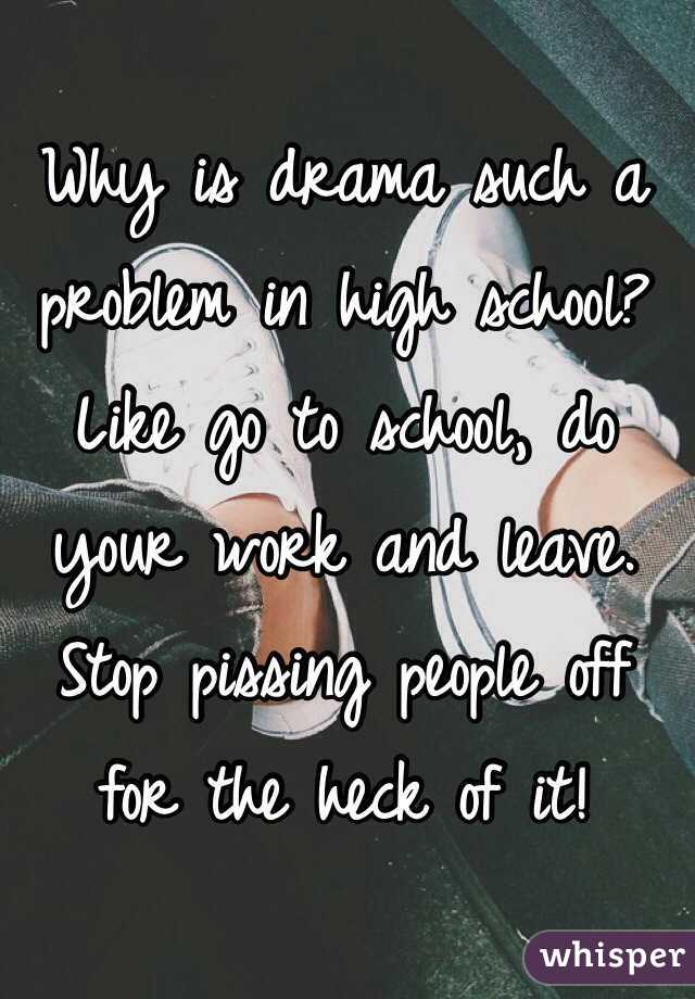 Why is drama such a problem in high school? Like go to school, do your work and leave. Stop pissing people off for the heck of it! 
