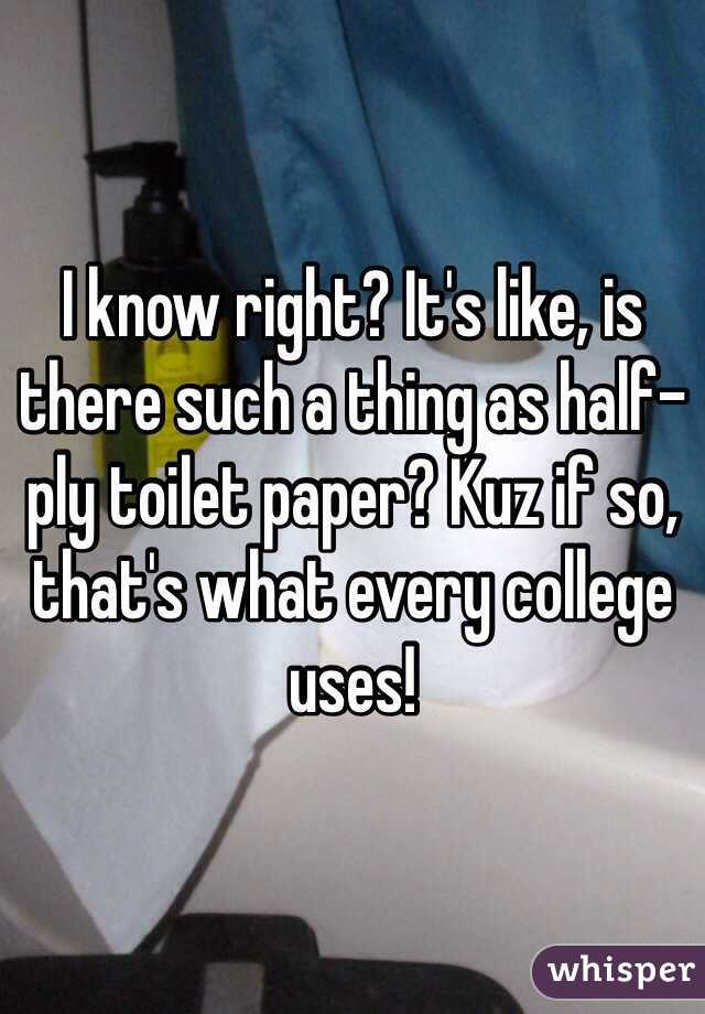 I know right? It's like, is there such a thing as half-ply toilet paper? Kuz if so, that's what every college uses!