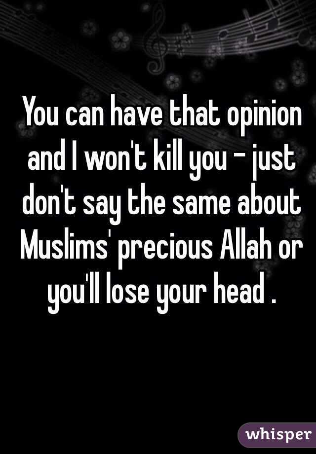You can have that opinion and I won't kill you - just don't say the same about Muslims' precious Allah or you'll lose your head . 
