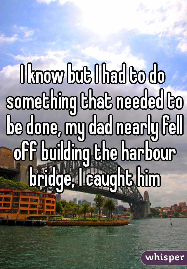 I know but I had to do something that needed to be done, my dad nearly fell off building the harbour bridge, I caught him