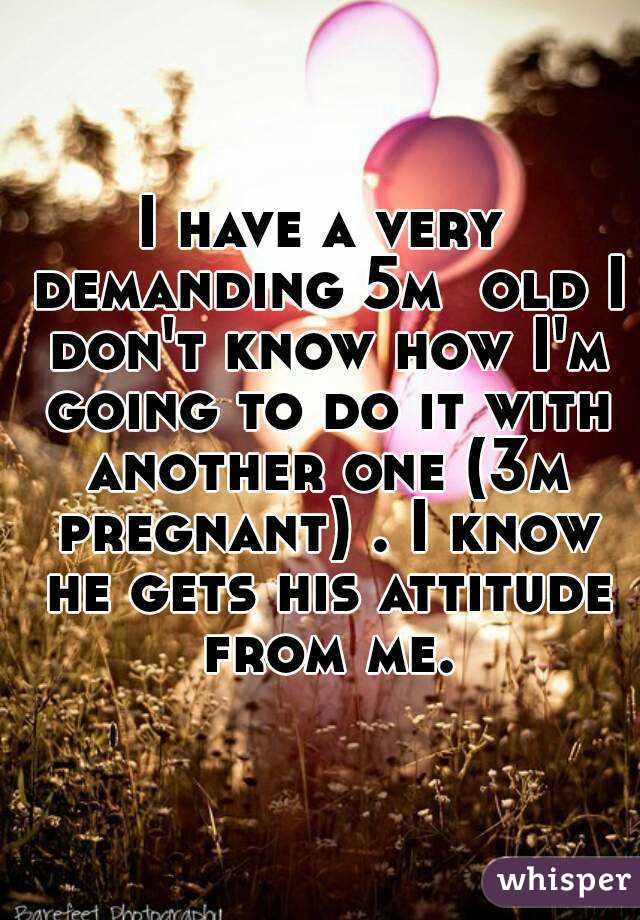 I have a very demanding 5m  old I don't know how I'm going to do it with another one (3m pregnant) . I know he gets his attitude from me.