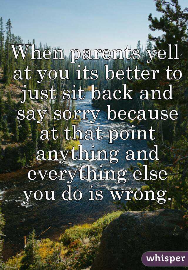 When parents yell at you its better to just sit back and say sorry because at that point anything and everything else you do is wrong.
