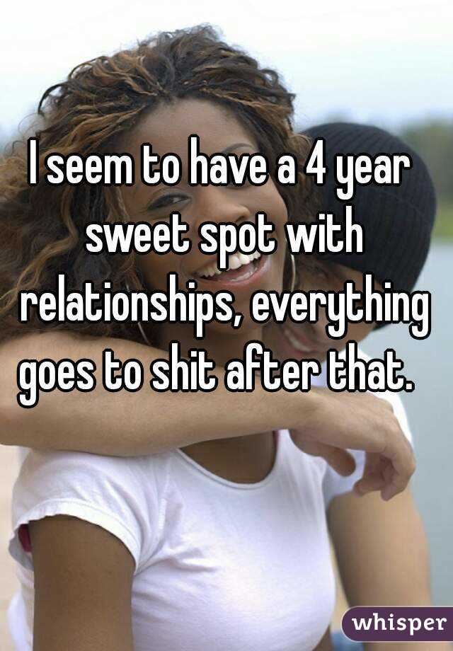 I seem to have a 4 year sweet spot with relationships, everything goes to shit after that.  