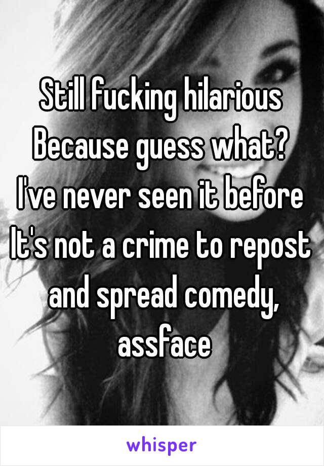 Still fucking hilarious
Because guess what?
I've never seen it before
It's not a crime to repost and spread comedy, assface