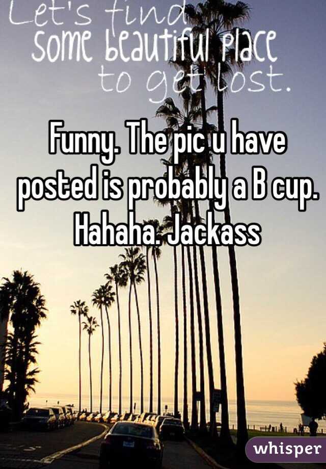 Funny. The pic u have posted is probably a B cup. Hahaha. Jackass
