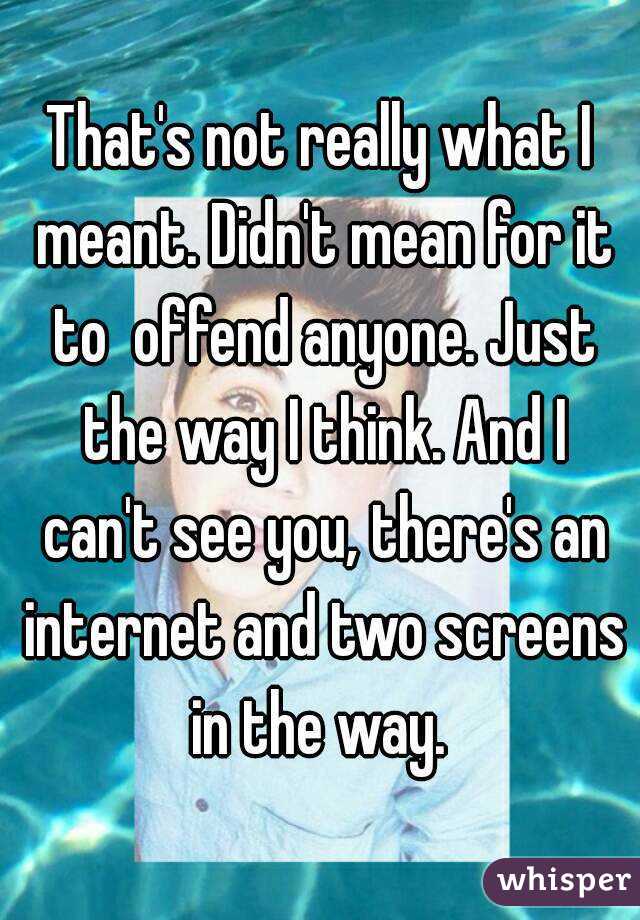 That's not really what I meant. Didn't mean for it to  offend anyone. Just the way I think. And I can't see you, there's an internet and two screens in the way. 