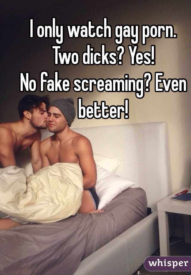 I only watch gay porn.
Two dicks? Yes!
No fake screaming? Even better!