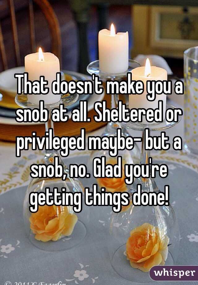 That doesn't make you a snob at all. Sheltered or privileged maybe- but a snob, no. Glad you're getting things done!
