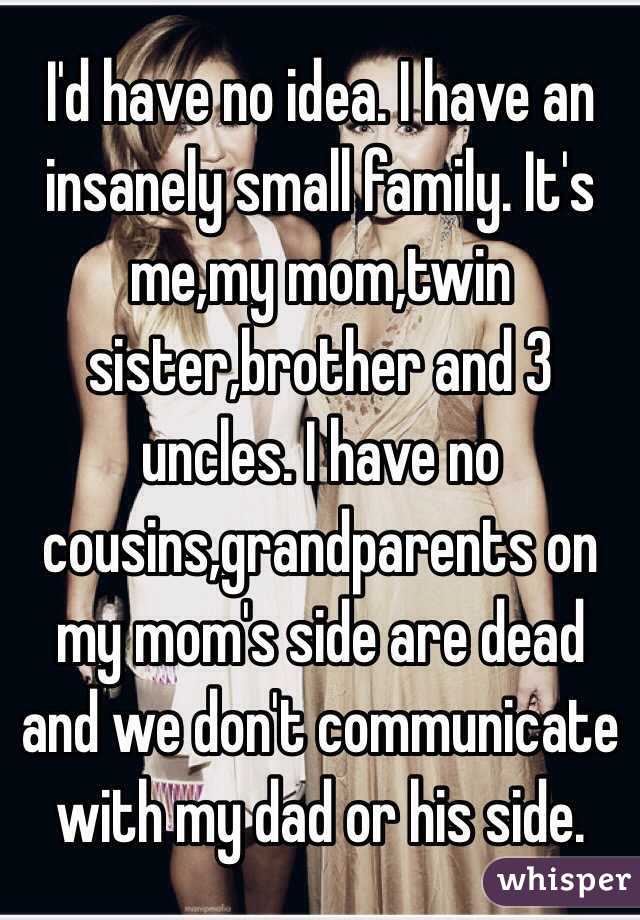 I'd have no idea. I have an insanely small family. It's me,my mom,twin sister,brother and 3 uncles. I have no cousins,grandparents on my mom's side are dead and we don't communicate with my dad or his side.