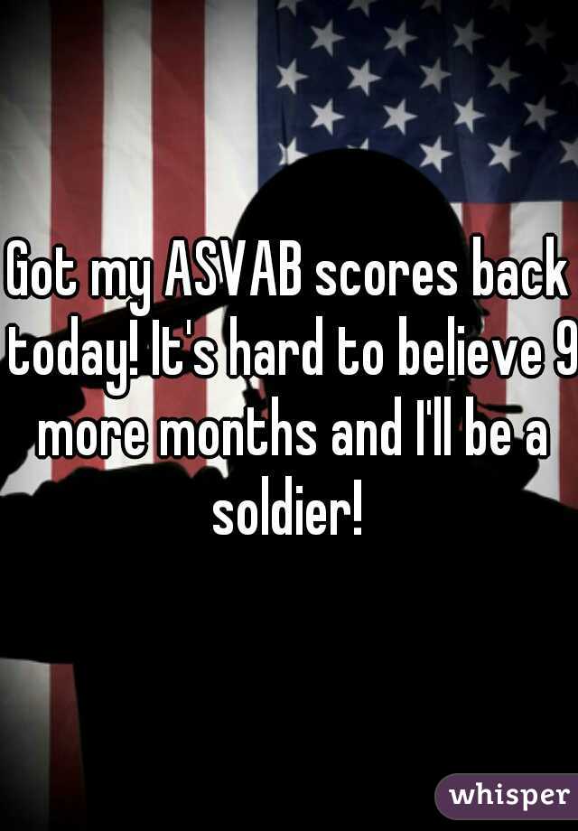 Got my ASVAB scores back today! It's hard to believe 9 more months and I'll be a soldier! 