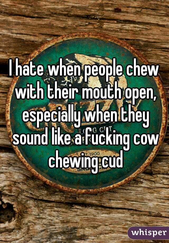 I hate when people chew with their mouth open, especially when they sound like a fucking cow chewing cud