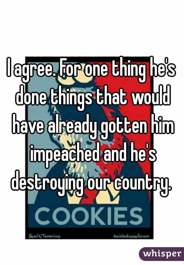 I agree. For one thing he's done things that would have already gotten him impeached and he's destroying our country. 